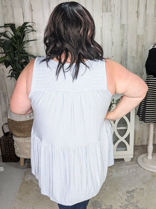 1- ShortSlv/Slvless Tops Obvious Obsession Seersucker-Vibes Flowy Tank plus size clothing