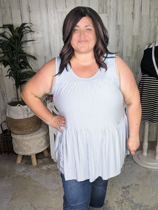 1- ShortSlv/Slvless Tops Obvious Obsession Seersucker-Vibes Flowy Tank plus size clothing