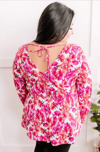 SALE- Fiora Kimono Style Top w/Tie Back in Pink Flower Girl