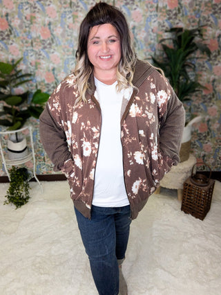 3- Hooded Tops PHC- Ramona Ribbed Full Zip Hoodie in Neutral Florals plus size clothing