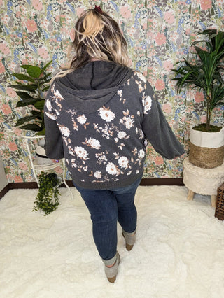 3- Hooded Tops PHC- Ramona Ribbed Full Zip Hoodie in Neutral Florals plus size clothing