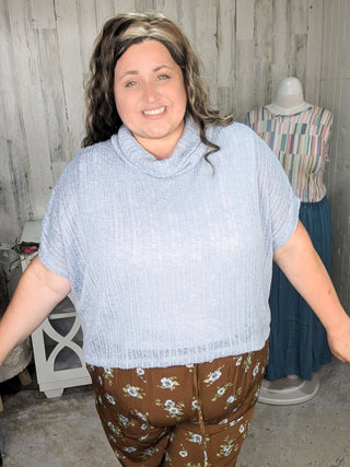 1- ShortSlv/Slvless Tops SALE- Casey Light + Airy Cowlneck Short Sleeve Top in Powder Blue plus size clothing