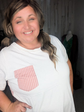 Cheyenne Ivory Tee w/Soft Red Stripe Accents