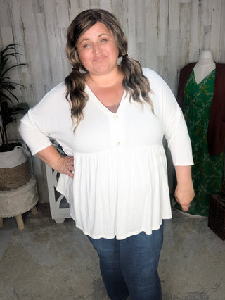 1- ShortSlv/Slvless Tops Lucille Babydoll Button Detail Top in Soft Ivory plus size clothing