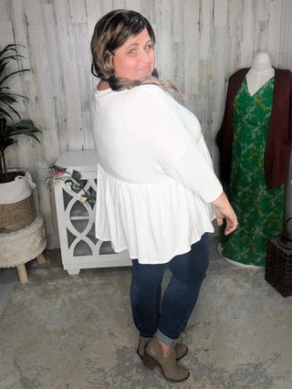 1- ShortSlv/Slvless Tops Lucille Babydoll Button Detail Top in Soft Ivory plus size clothing