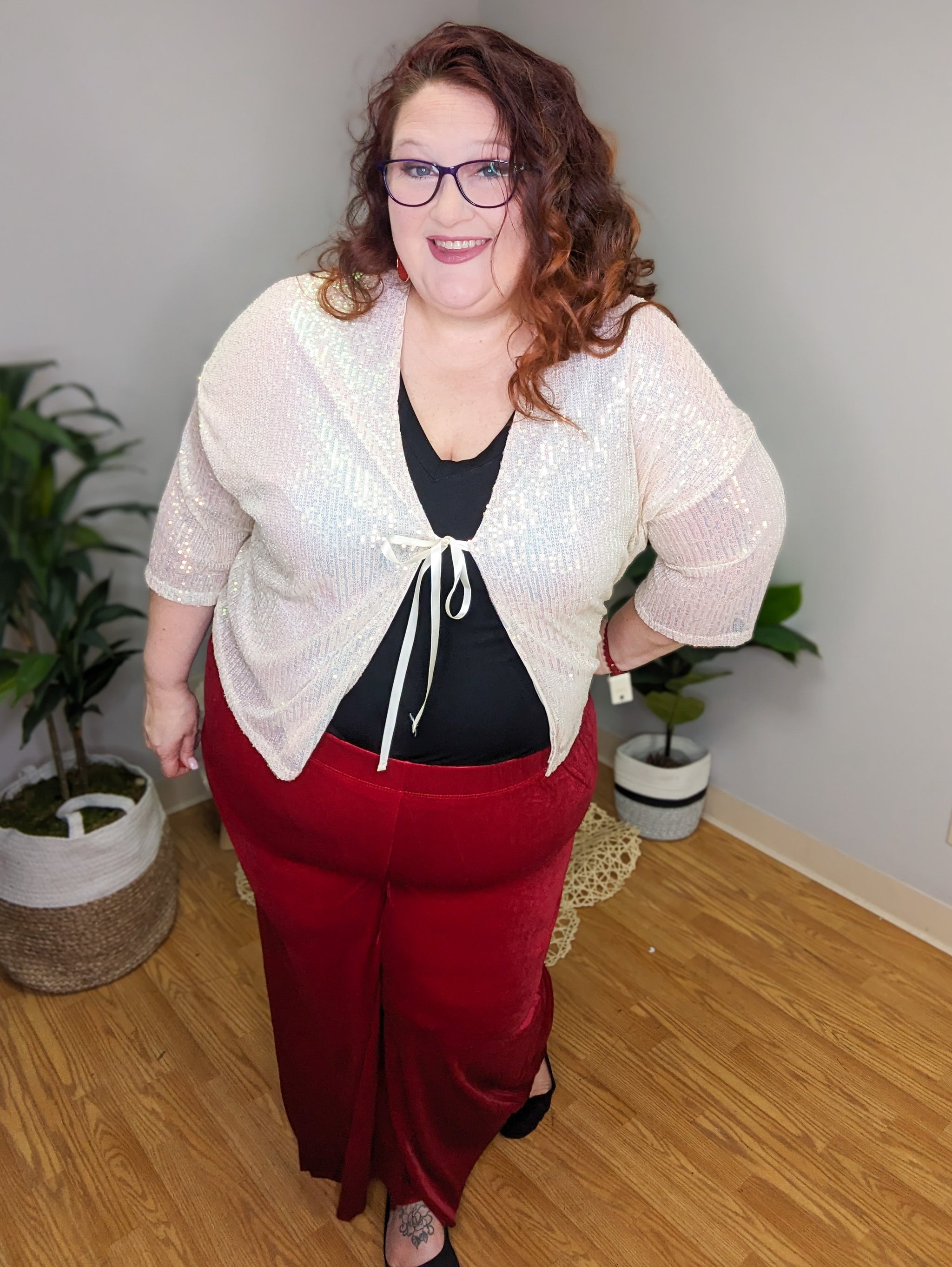 Valeria Velvet Wide Leg Pants - Stacked - A Plus Size Boutique