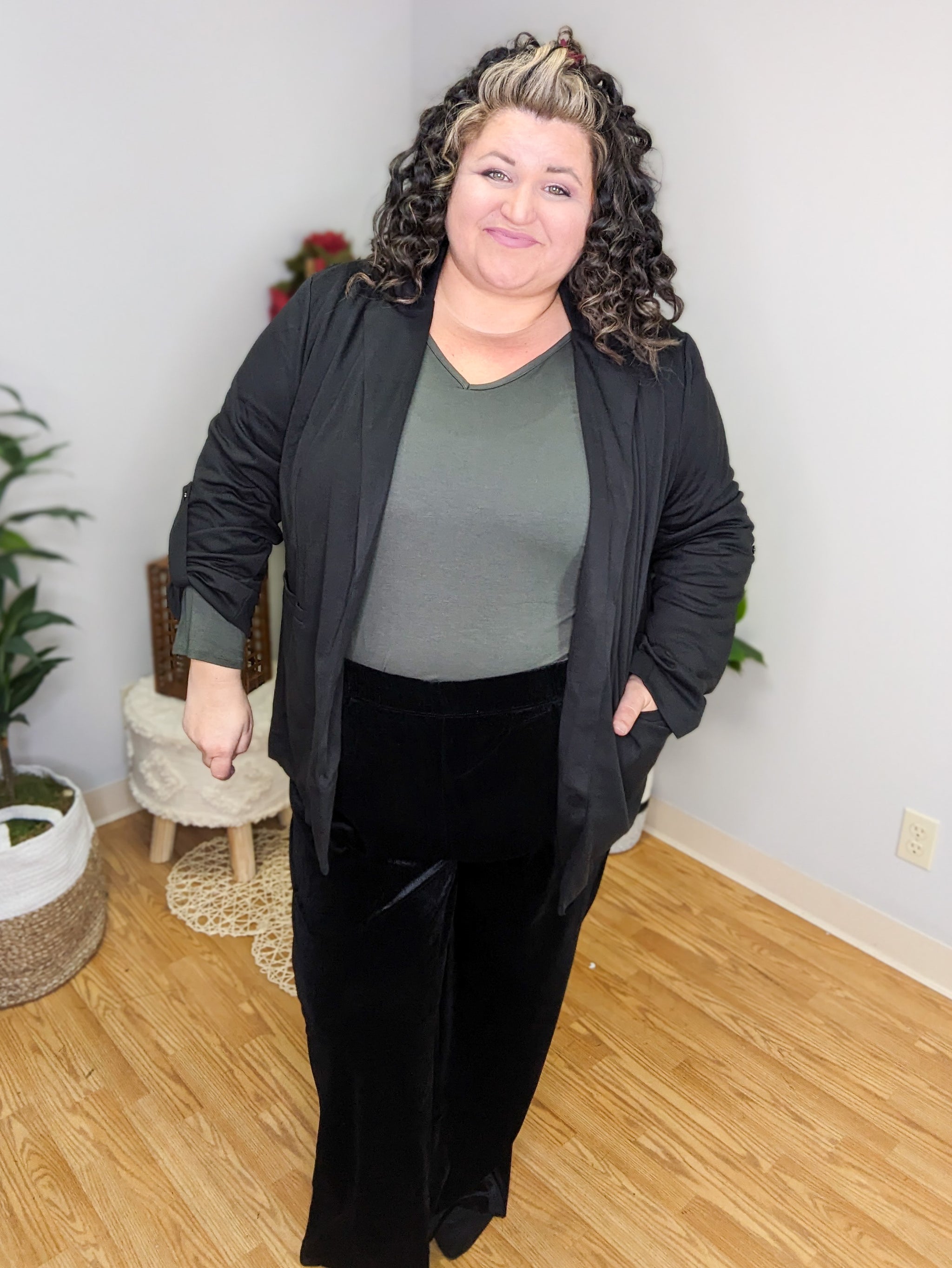 Valeria Velvet Wide Leg Pants - Stacked - A Plus Size Boutique