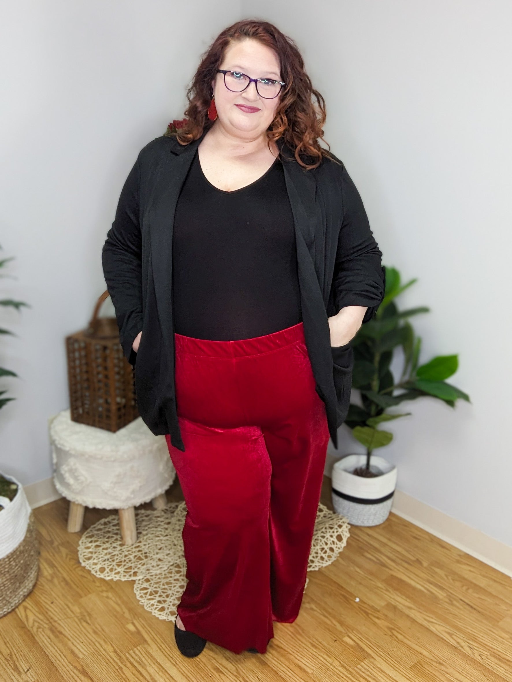 Valeria Velvet Wide Leg Pants - Stacked - A Plus Size Boutique