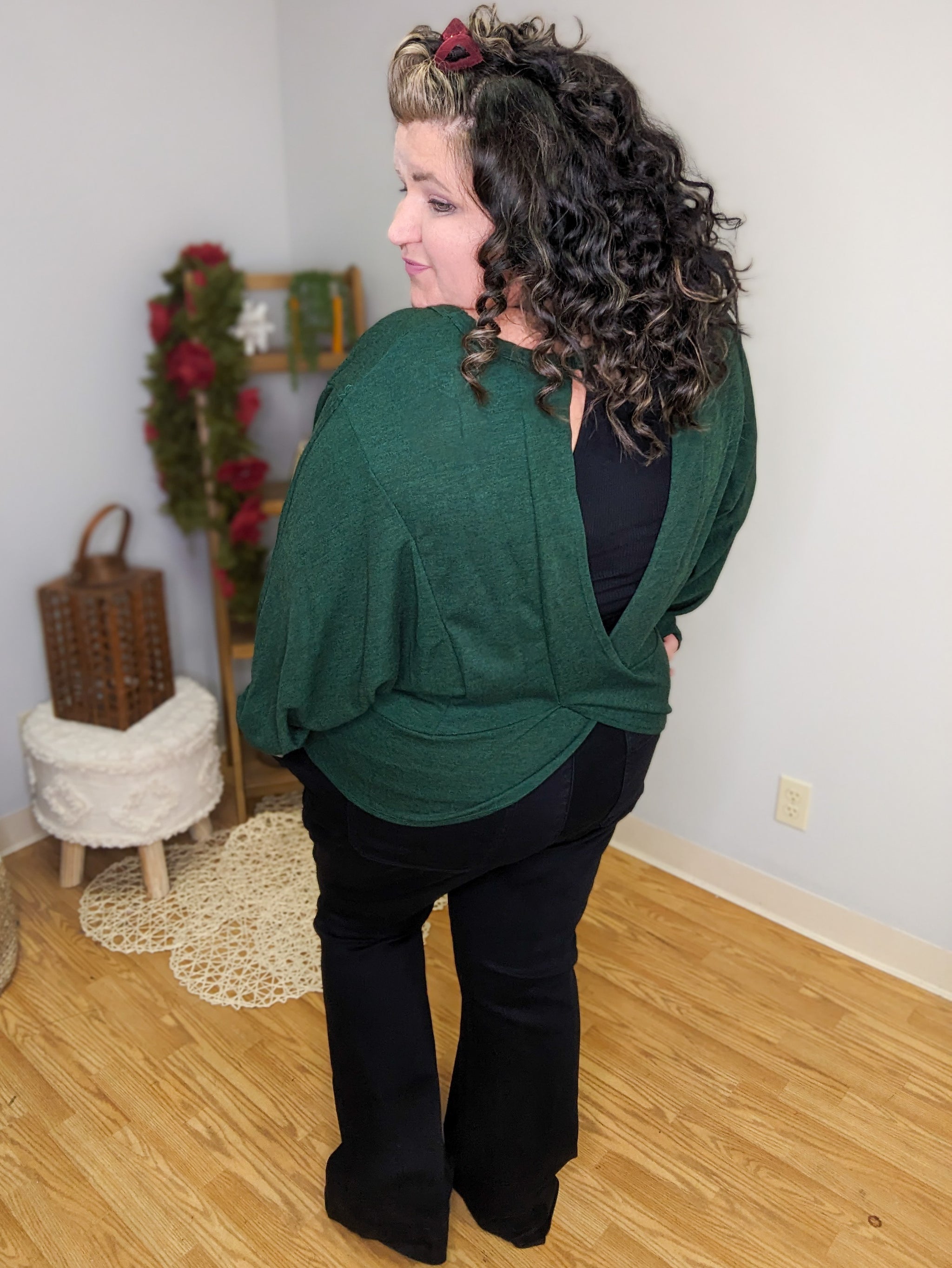 Emery Evergreen Open Back Top - Stacked - A Plus Size Boutique