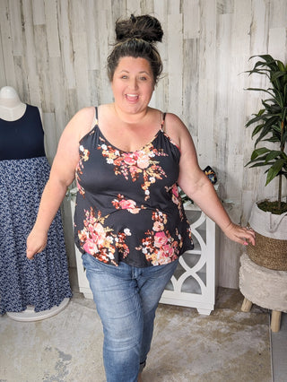 Madeline Charcoal Tank in Bold Summer Florals