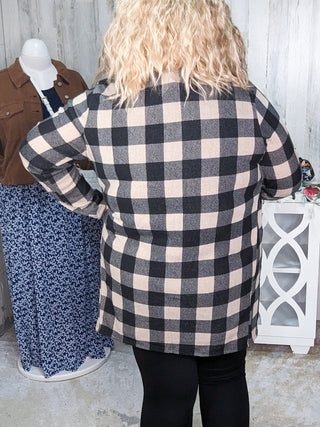 Shiloh Taupe + Black Plaid Open Cardigan