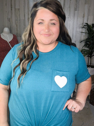 Kensie Teal Flowy Tee w/Heart Pocket