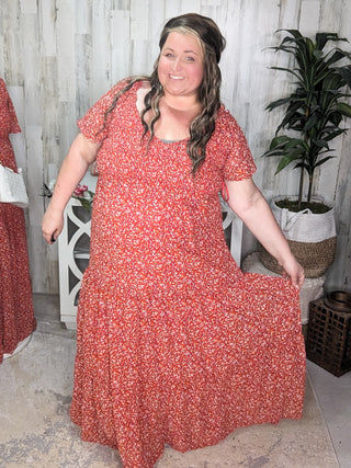 Eliana Smocked Ditsy Floral Dress in Bandana Red