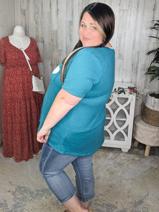 Kensie Teal Flowy Tee w/Heart Pocket