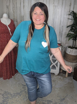 Kensie Teal Flowy Tee w/Heart Pocket