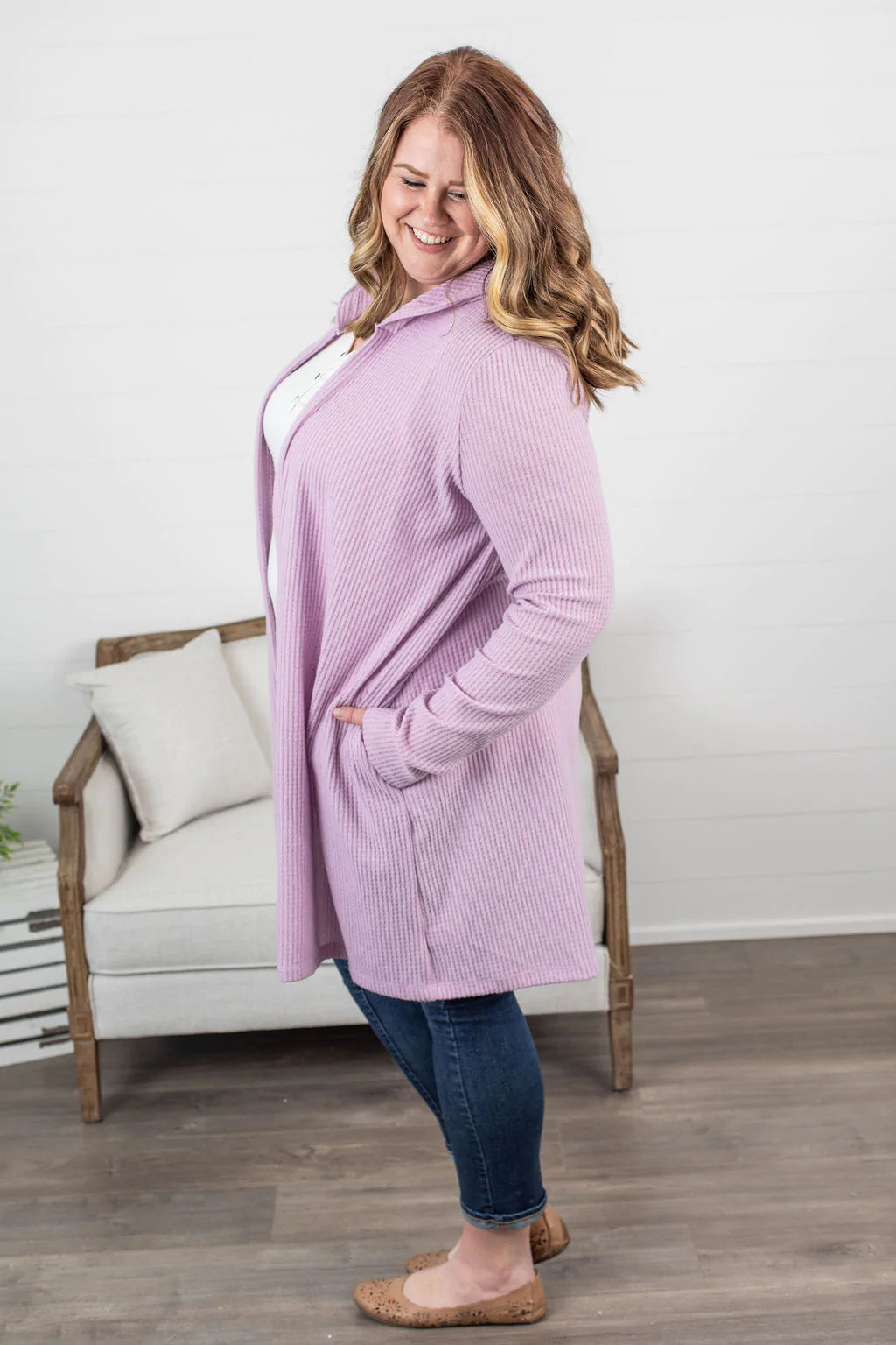 Everyday Wear Hooded Waffle Cardigan - Stacked - A Plus Size Boutique