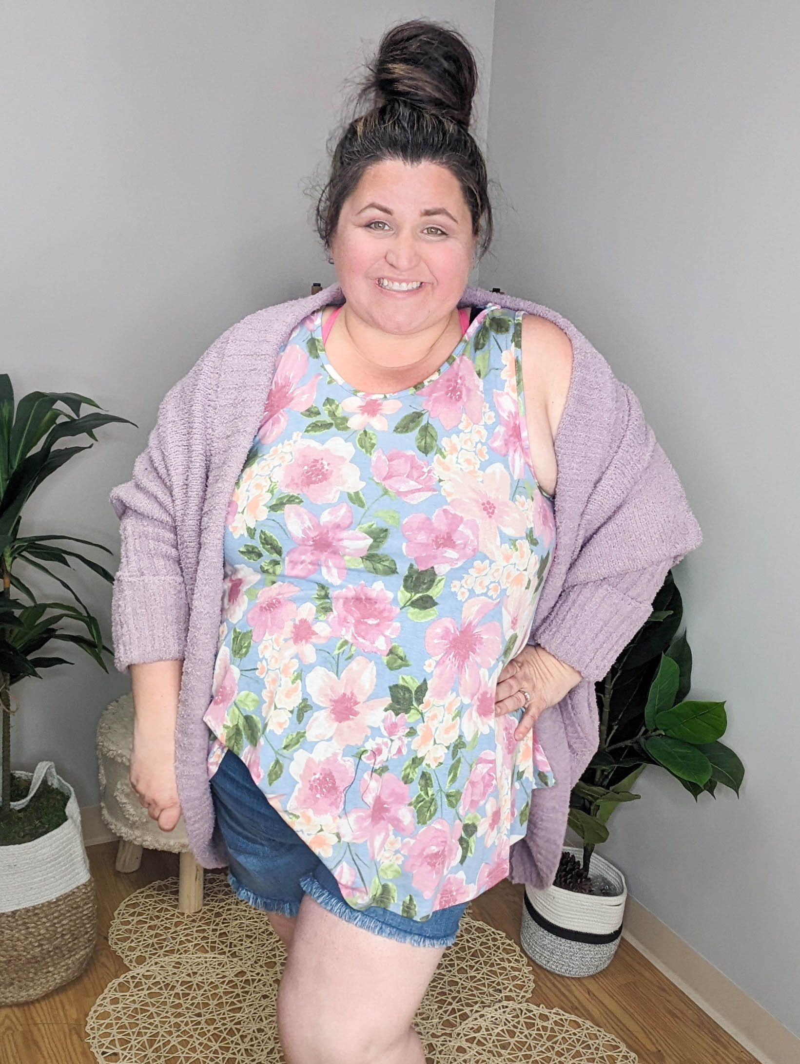 Fluffy Knit Cardigan in Lilac Stacked - A Plus Size Boutique